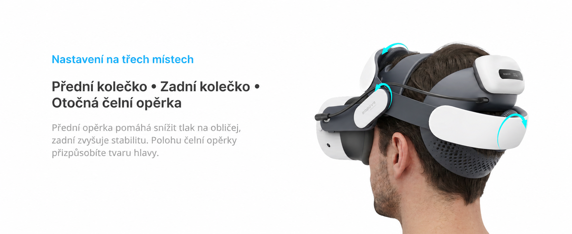 BOBOVR M3 Pro+ – přední kolečko, zadní kolečko a otočná čelní opěrka
