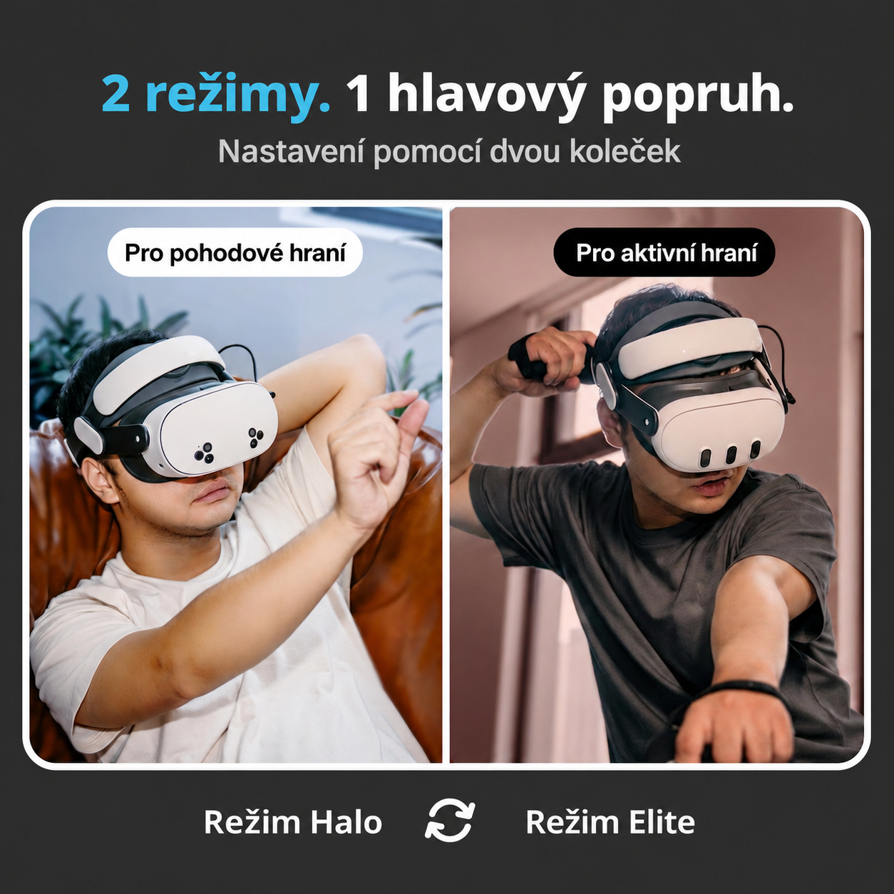 BOBOVR M3 Pro+ – režim Halo pro pohodové hraní a režim Elite pro aktivní hraní